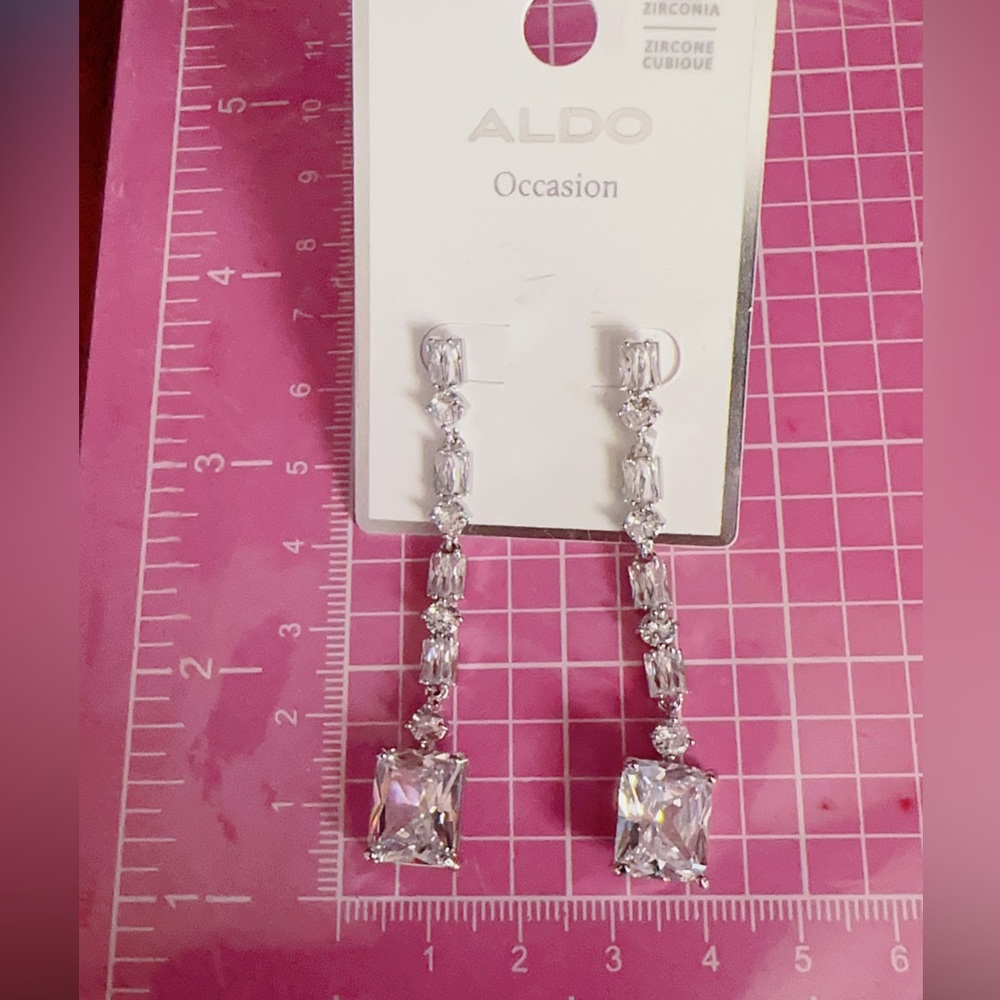 $30 Aldo earrings diamonds paved drops silver tone